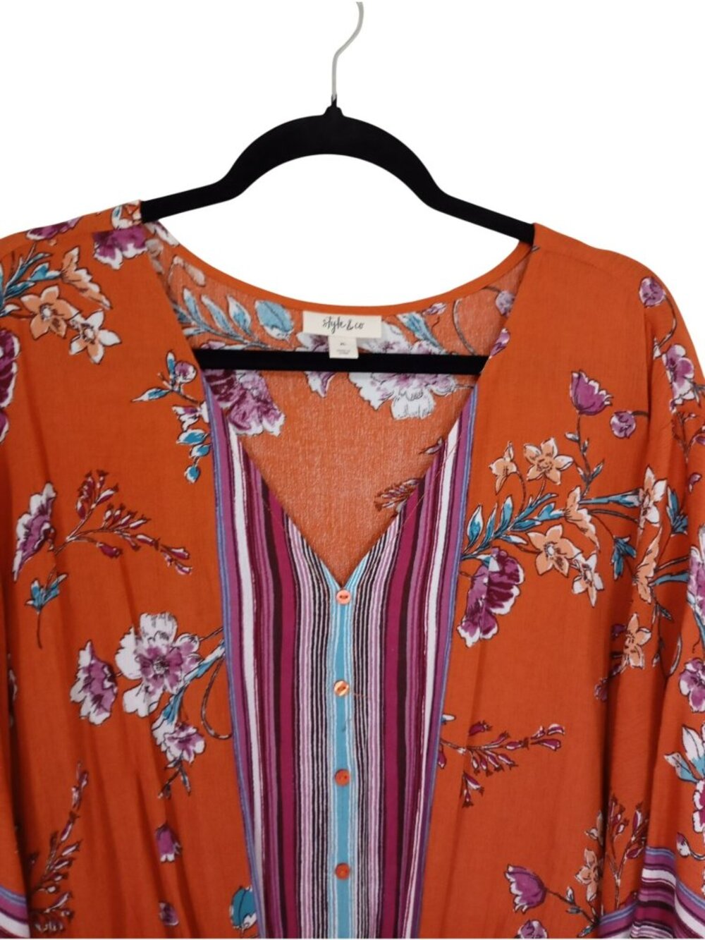 Style & Co Floral Tie-Front Kimono Top Orange Multicolor Size XL Womens - Picture 3 of 9